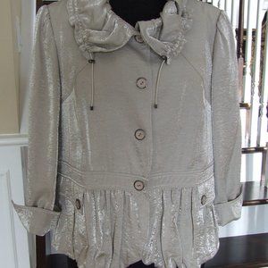 Elegant Beige Metallic Peplum Jacket Blazer L